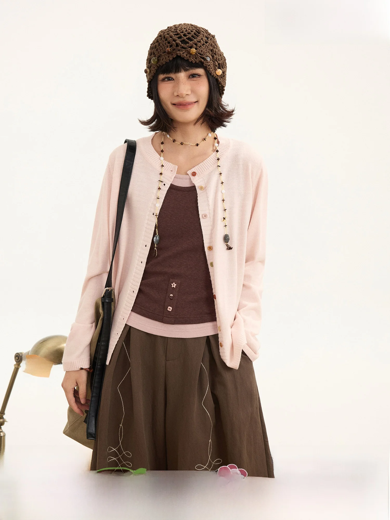 

Весенний винтажный женский вязаный кардиган из льняной смеси: комфортный, дышащий, с длинными рукавами, повседневный, свободного кроя