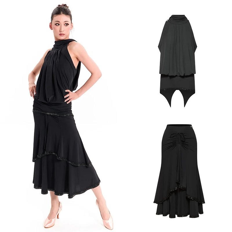Adults DUYQ Female Sleeveless Top Skirt For Women Waltz Dress Ballroom Dance Performance Costumes Modern Dancing Dress DN24410