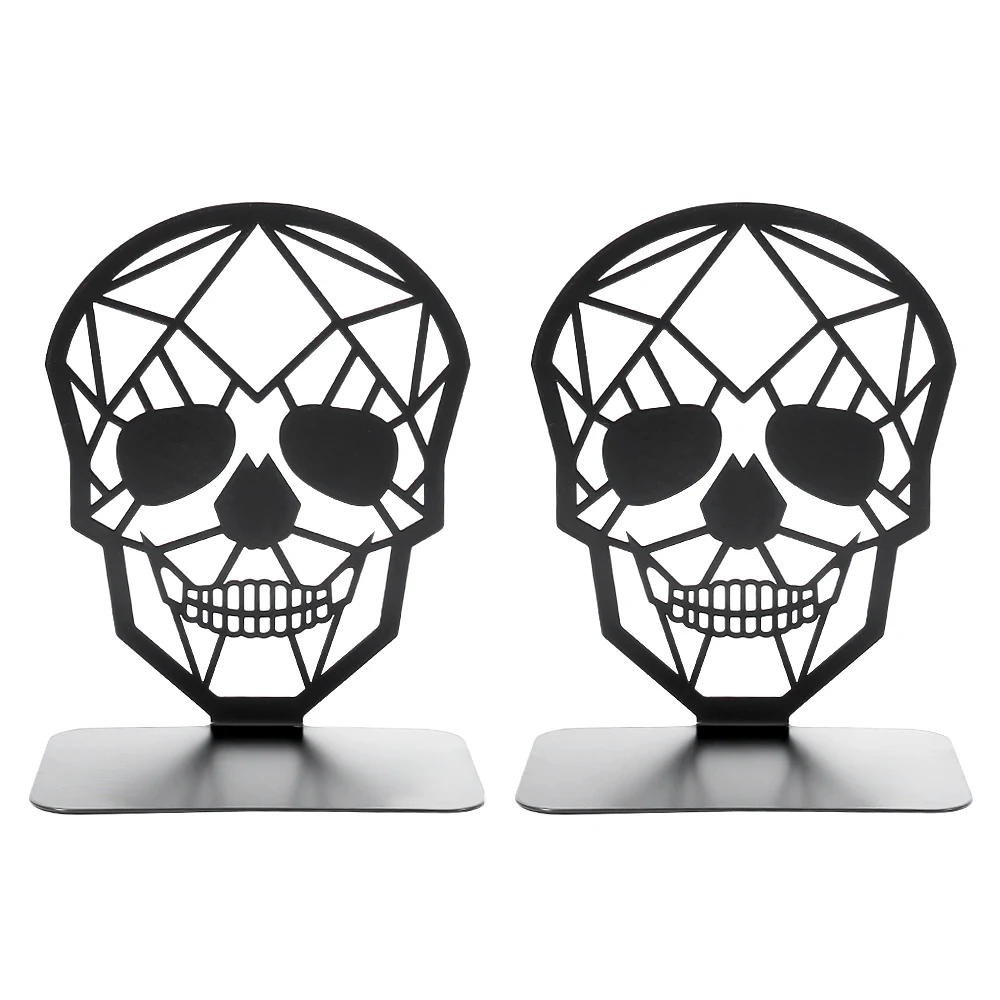 Gothic Skull Head Book Ends Black White Metal Skeleton Bookends Books Support Stands Decoration for Shelf Gifts for Friends