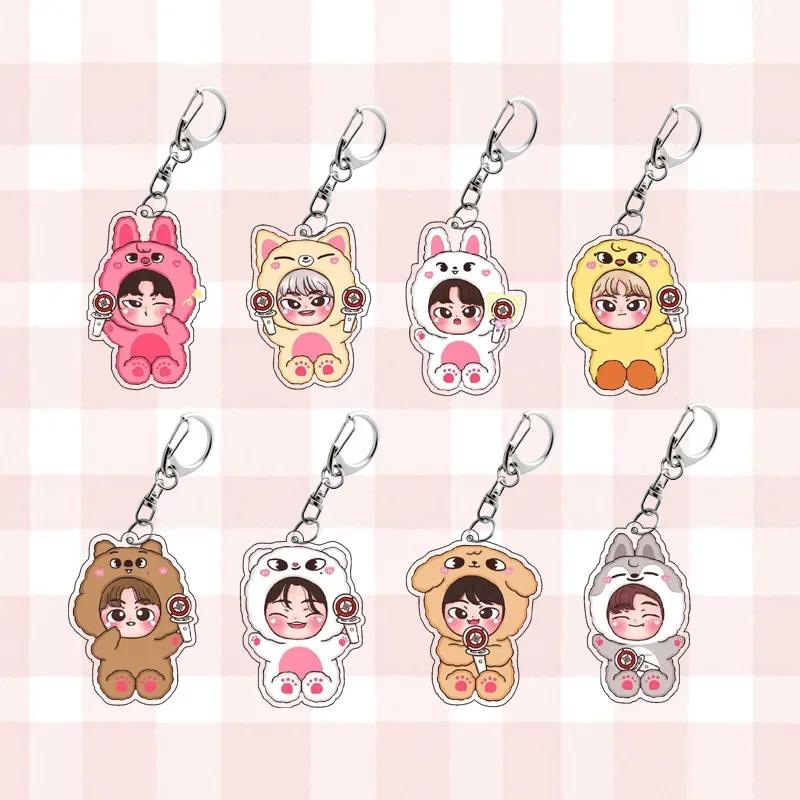 Trendy Korean Boy Group Peripheral Bang Chan Lee Min-Ho Seo Chang-Bin Cartoon Doll Image Acrylic Keychain Bag Pendant Fans Gift