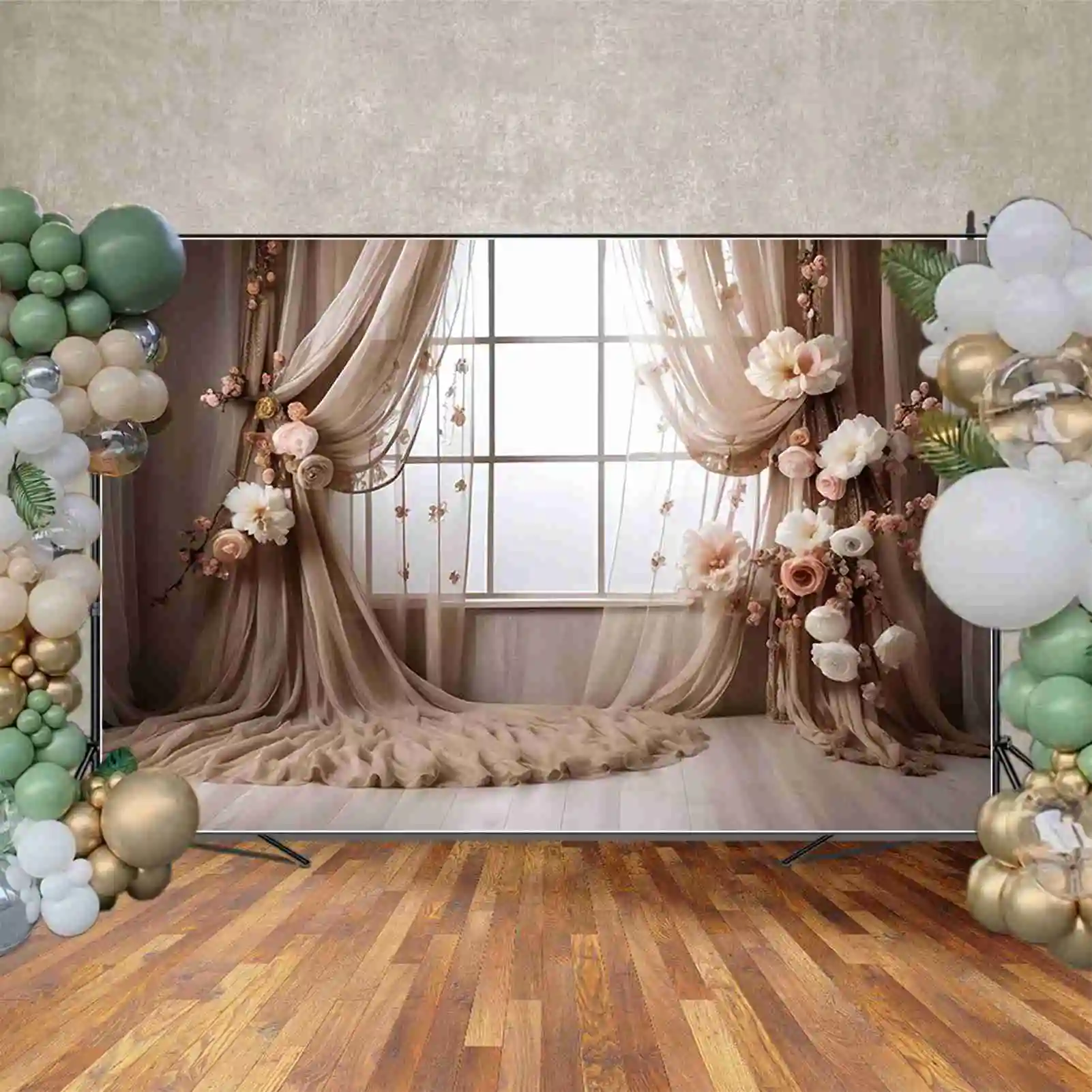 MOON.QG-cortina Floral para mujer, telón de fondo de boda, paño drapeado de flores, Fondos bohemios, decoración de fiesta, accesorios de fotografía
