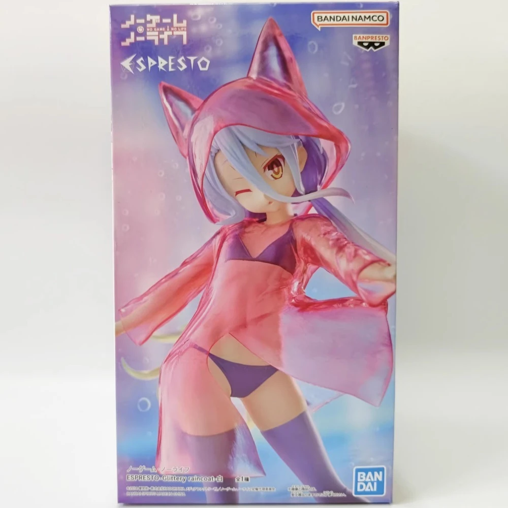 Em estoque bandai original genuíno banpresto anime sem jogo sem vida: zero espresto-glittery capa de chuva shiro 20cm modelo figuras de brinquedo
