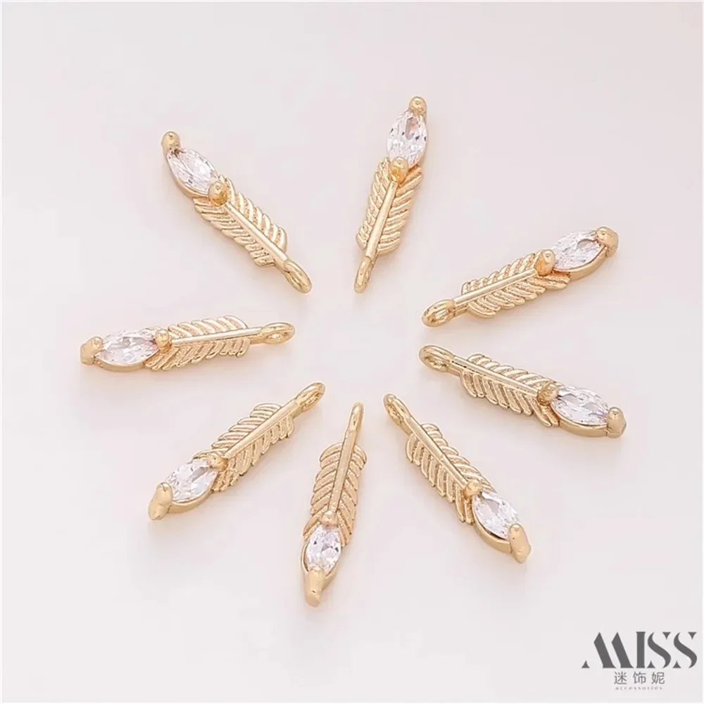 

14K Gold Bag Color Retention Mini Zirconium Feather Pendant DIY Handmade Small Pendant Bracelet Necklace Jewelry Accessories