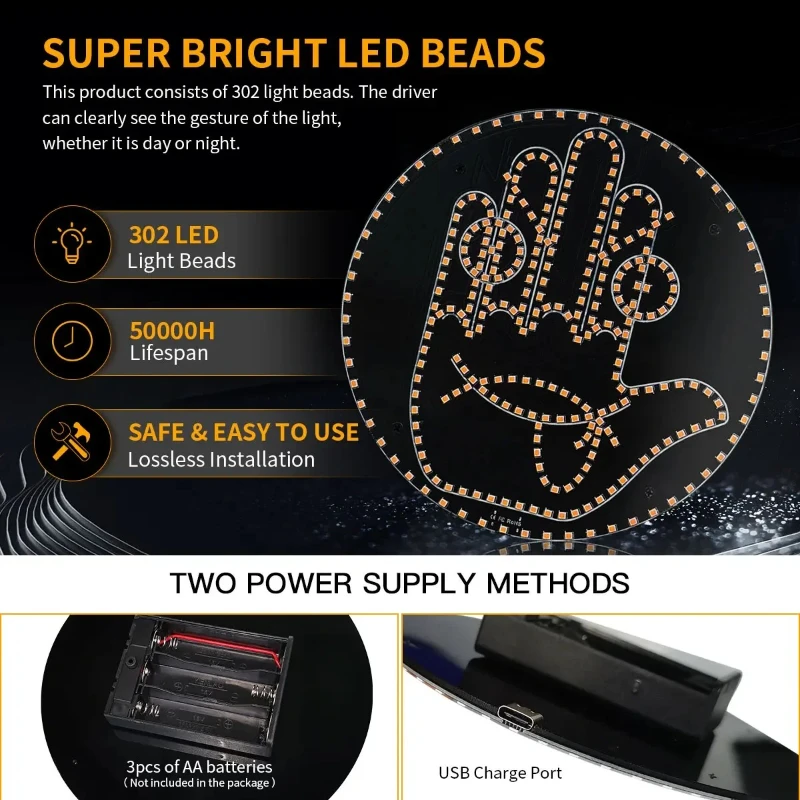 سيارة إصبع التعبير ضوء التحكم عن بعد Led الإضاءة لفتة ضوء الطريق الغضب الأوسط إصبع لفتة النخيل ضوء الملحقات