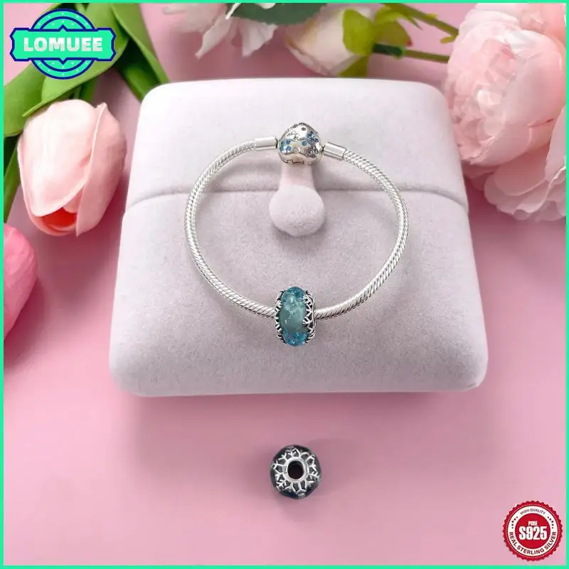 Abalorio de bola mágica de copo de nieve de Plata de Ley 925 para mujer, abalorio compatible con Pulsera Original, fabricación de joyas DIY, regalo de invierno