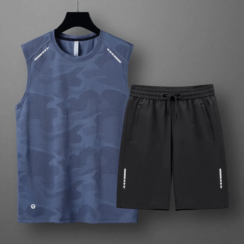 

Мужская летняя майка из ледяного шелка Svel Qui Dry Fitn для бега больших размеров, повседневный спортивный комплект для толстых людей, дышащий, комфортный...