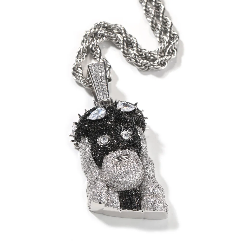 Full of zircon portrait pendant, personality domineering hip hop black and white mixed color men's jewelry gift