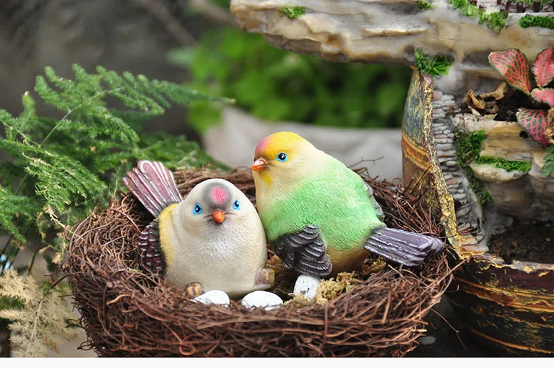 Rural pastoral hand-painted bird magpie nest garden courtyard terrace tree fork scene succulent scene ornaments