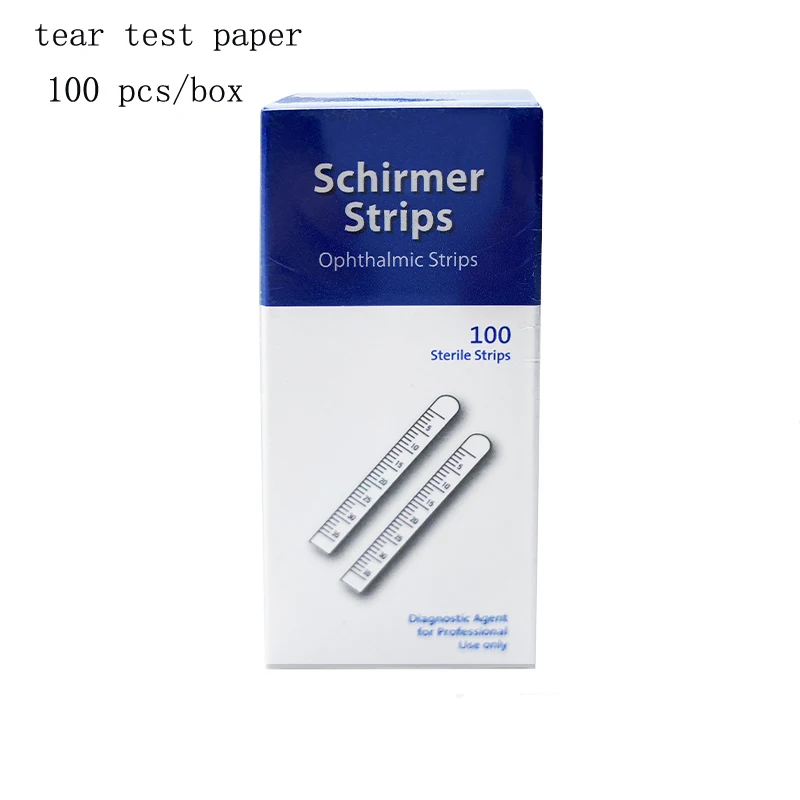 Tira de papel de filtro de detección de desgarro de la India, tira de prueba de detección oftálmica de sodio de fluoresceina, tiras fluorescentes, una caja de 100