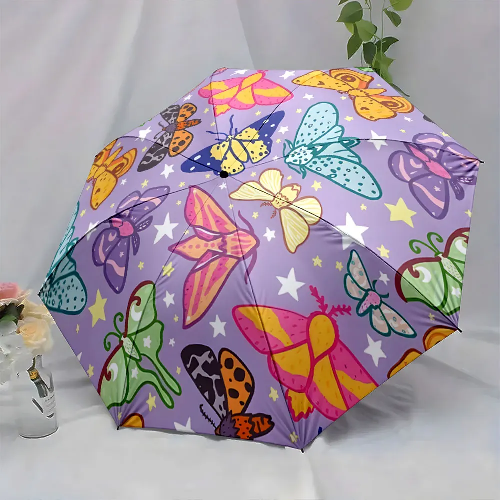 1PC Colorful Butterfly Pattern Umbrella for Rainy Days Print 8 Iron Ribs Folding Umbrella Auto-Open Fashion Sunshade