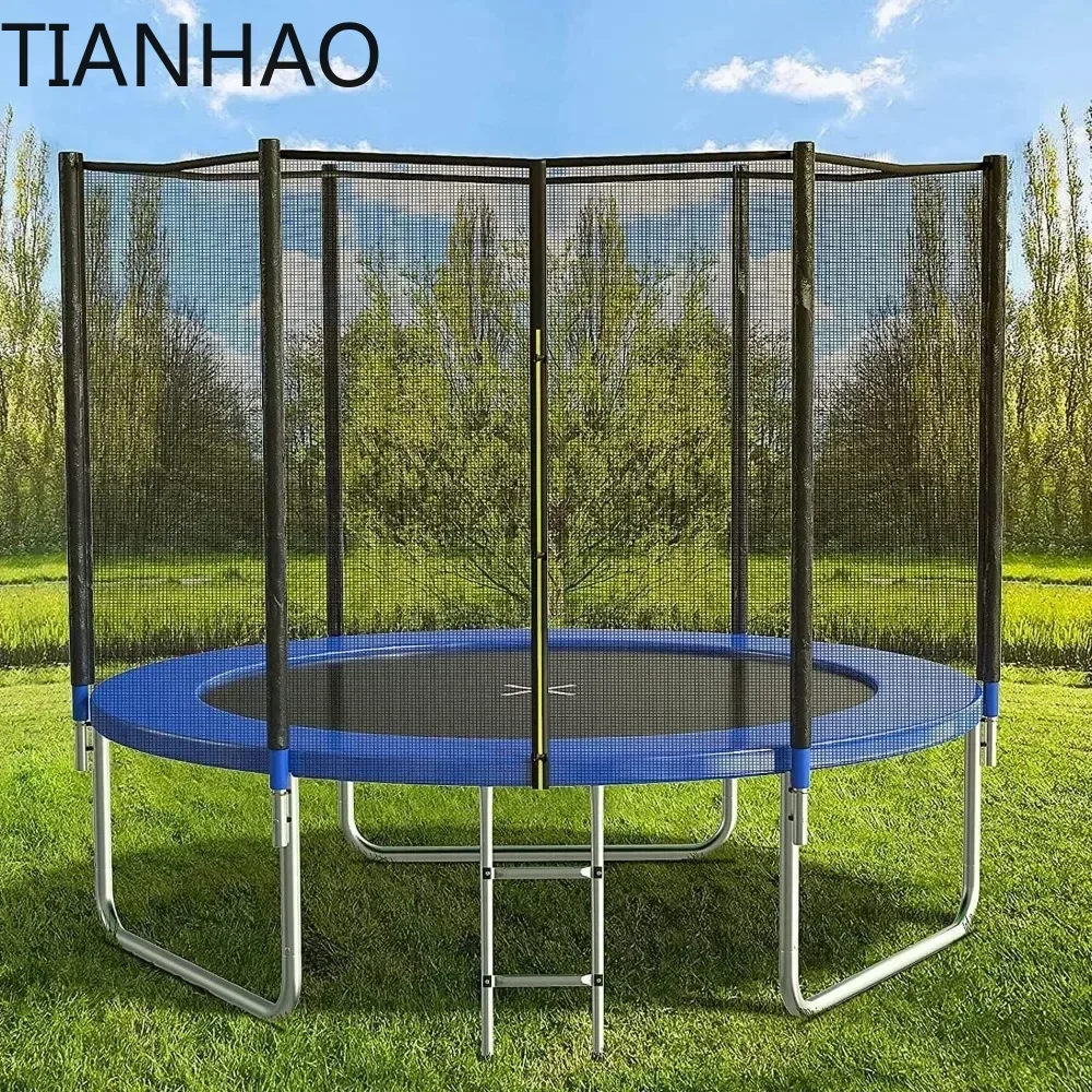 14ft/15ft Trampoline with Safety Net, Outdoor Trampoline with Basketball Stand, Heavy Duty Jumping Mat and Spring Cover Pad view 2