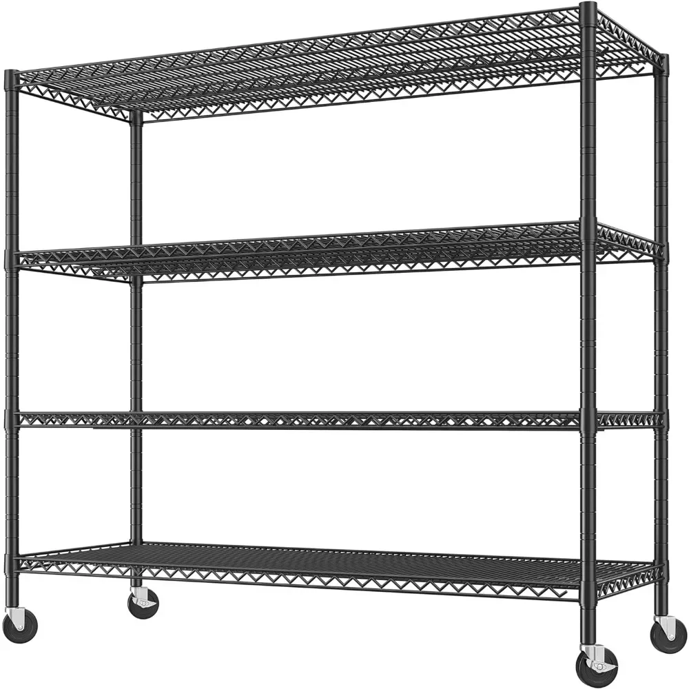 55.5''W Storage Shelves 2500LBS Wire Shelving Unit with Wheels Heavy Duty Metal Shelves for Storage Adjustable Garage Storage