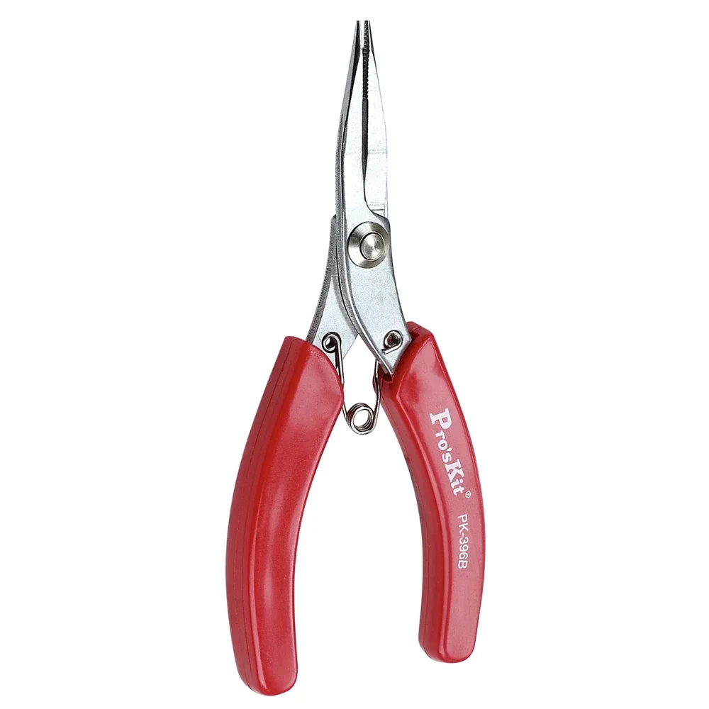 Pro\'sKit 1PK-396B 5-Inch Import Small Long Nose Pliers Stainless Steel Red Handle Have Teeth Long Mouth Pliers 130mm