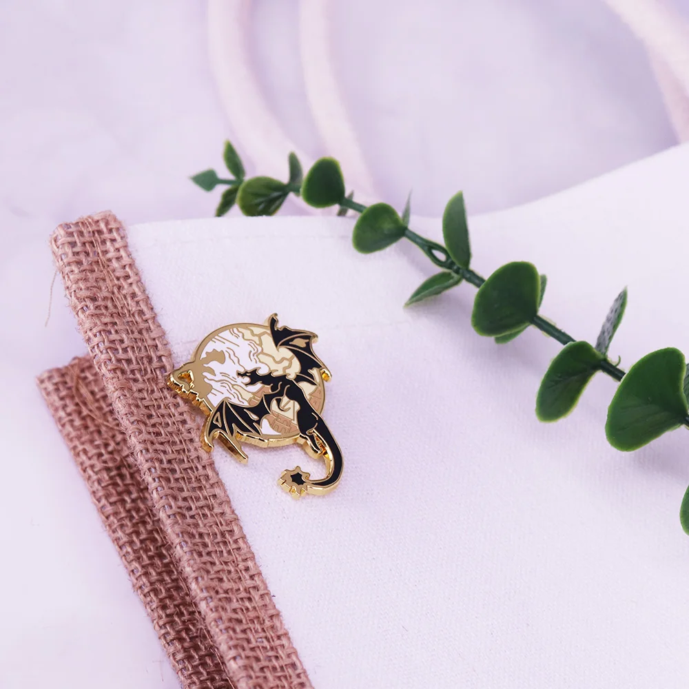 Fourth Wing Enamel Dragon Bookish Gold Lapel Pins Fantasy Book Sky Dragon Metal Gothic Style Brooch