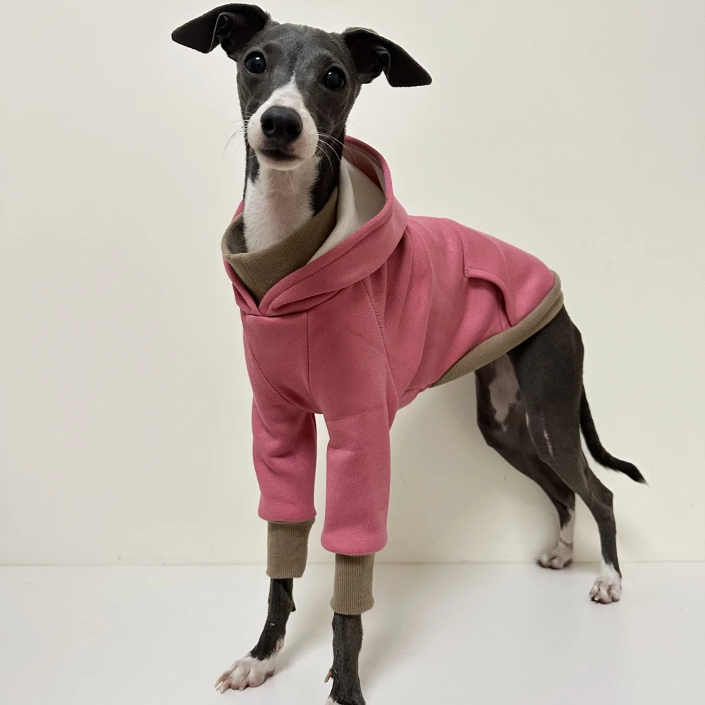 Warm Fleece Rose Red Hooded Sweatshirt for Dog Spring Autumn Soft Coat with Pocket for Italy Little Greyhound Bedlington Pajamas