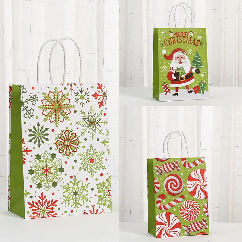 Borsa di carta per borse natalizie in cartone animato Borsa per la spesa riutilizzabile durevole per la spesa Borse per bomboniere per feste