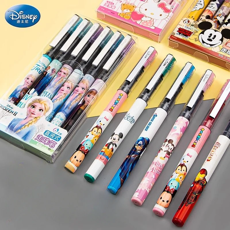 Disney cartoon ballpoint pen cute Mickey Mouse Minnie Mouse Hello kitty 6-pack gel pen quick-drying carbon ballpoint pen gift