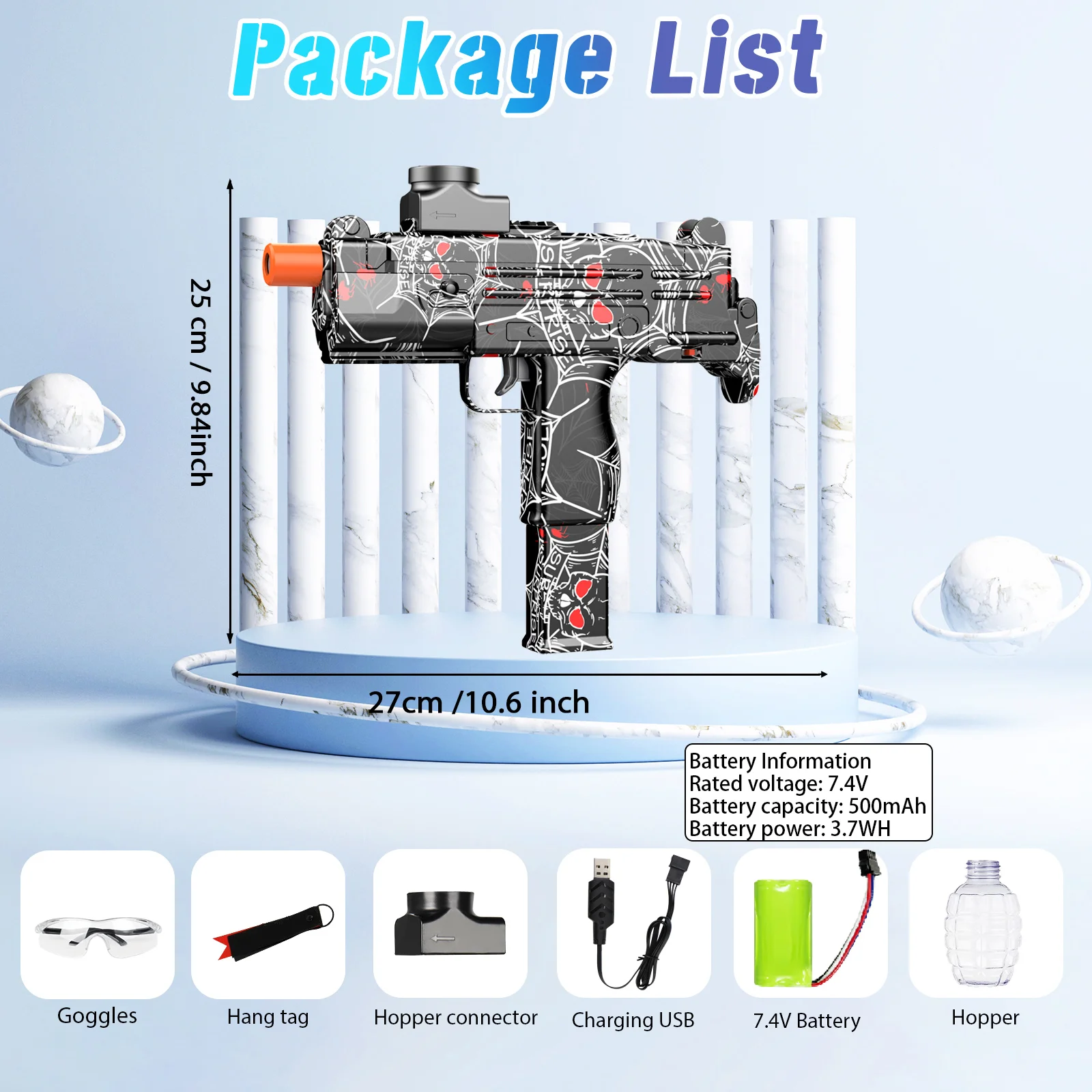 High-Speed UZI Electric Ball Blaster - Fun for Kids and Adults, Ideal Gift for Outdoor Game Parties（No water bombs）