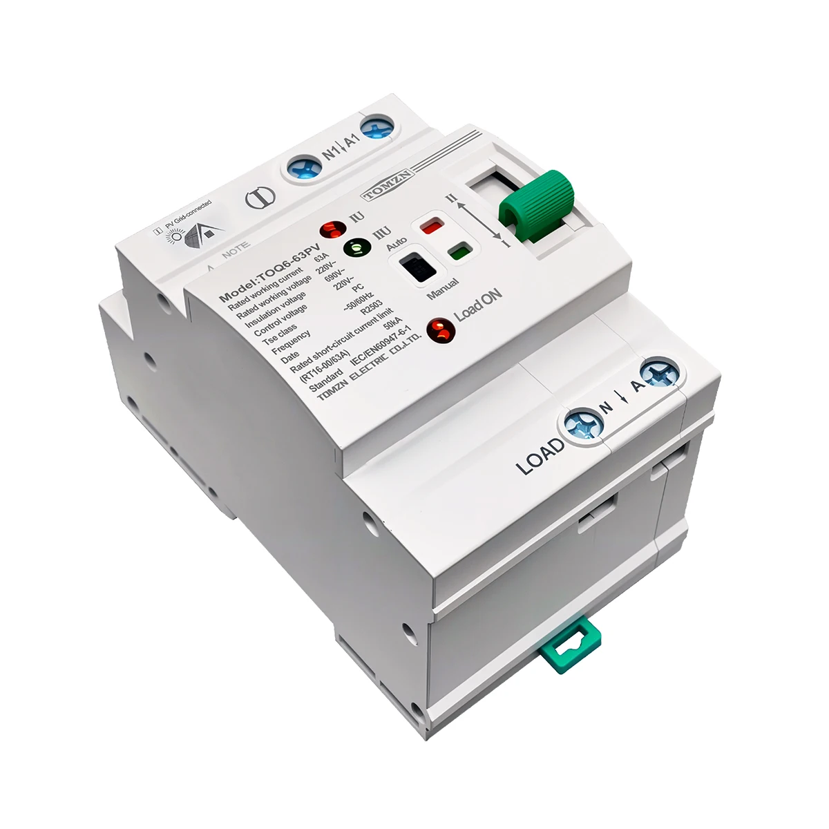 TOMZN TOQ6 2P 63A Din Rail ATS 220V L&N Dual Power Automatic Transfer Switch PV Uninterrupted Selector