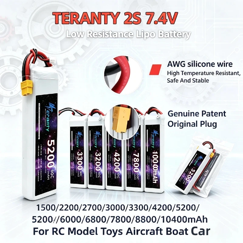 7.4V 2S Lipo Battery Rechargeable Lithium Polymer Batteries 1500-3000mAh 45C RC Car Drone Helicopter Aircraft Model Parts Toys