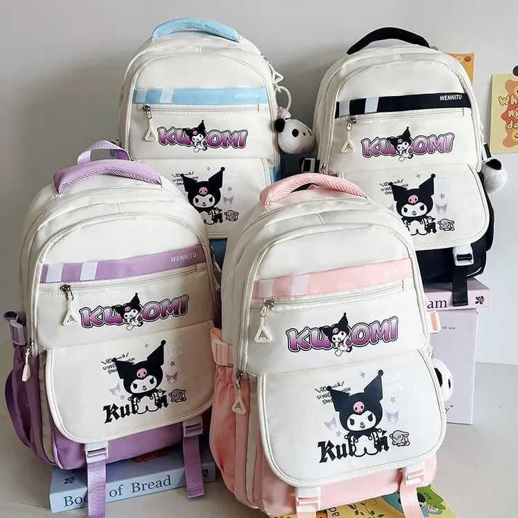 

Милый рюкзак Sanrio Kuromi для девочек, новая большая вместительная 15-дюймовая школьная сумка для ноутбука для учащихся начальной школы и младших классов
