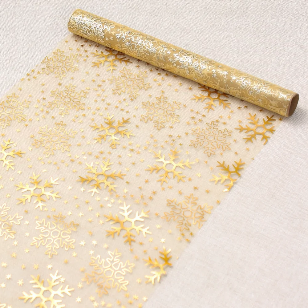 Gold Silver Foil Organza Table Runner Snowflake Elk Pattern Dining Table Decor For Christmas Wedding Party Supplies