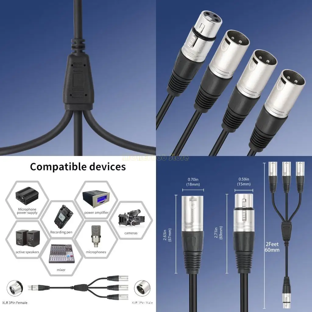 F62C 3 웨이 3 핀 스플리터 케이블 합금 커넥터 여성 대 믹서 용 3 개의 수컷 코드