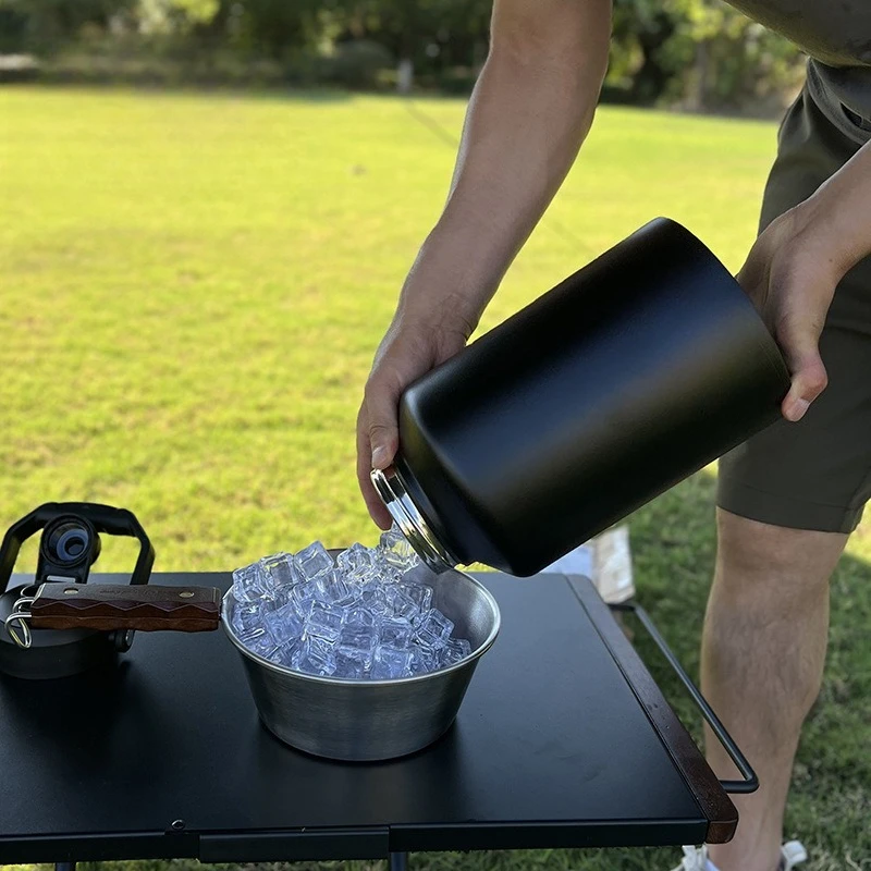 Large Capacity Ice Bucket 304 Stainless Steel Double Layer Thermos Cup Portable Kettle Refrigerator Outdoor Camping