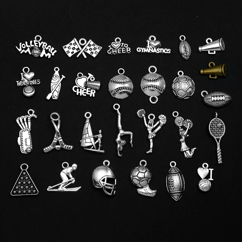 30 sztuk/partia Vintage posrebrzane piłka sportowa cheerleaderka Charms wisiorki dla Diy tworzenia biżuterii ustalenia akcesoria