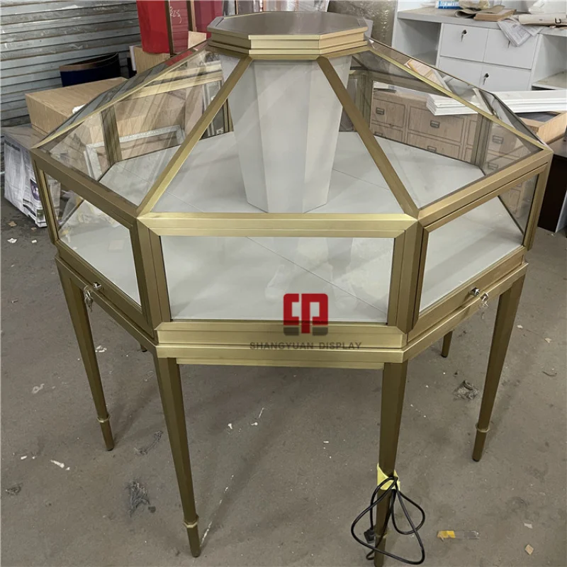 Tienda de joyería de lujo, muebles de exhibición de Metal y acero inoxidable, escaparate de vidrio, vitrina de joyería, fábrica de personalización