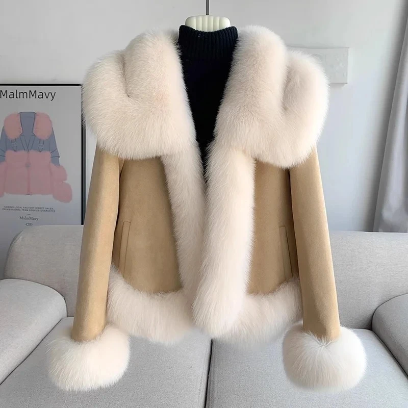 High-Quality Down jacket+Fur Integrated 2024 winter New Faux Fur Collar Fashion Fur Warm Coat For Women Fur Jackets Khaki Tops