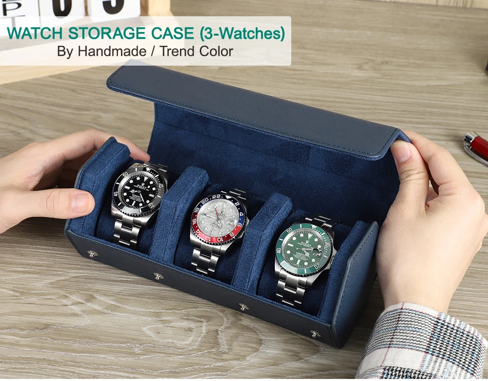 Hochwertige grüne Uhr Roll gehäuse Echt leder Uhr Reise tragbare Schmuck Aufbewahrung sbox Anti Drop wasserdichtes Saffiano Leder – Detail 1