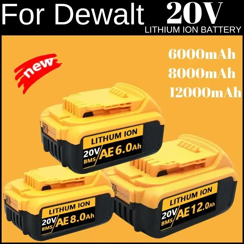 20V DCB200 12000mAh Replacement Li-ion Battery for DeWalt DCB205 DCB201 DCB203 Power Tool Battery 20 Volt MAX With Charger