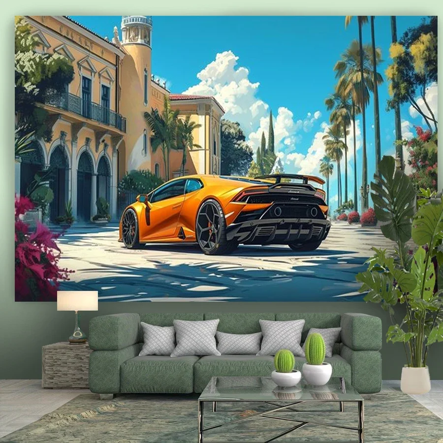 Luxury Car Scene Wall Mural Pop Art Style Living Room Decor Large Canvas Print for Modern Home Interior