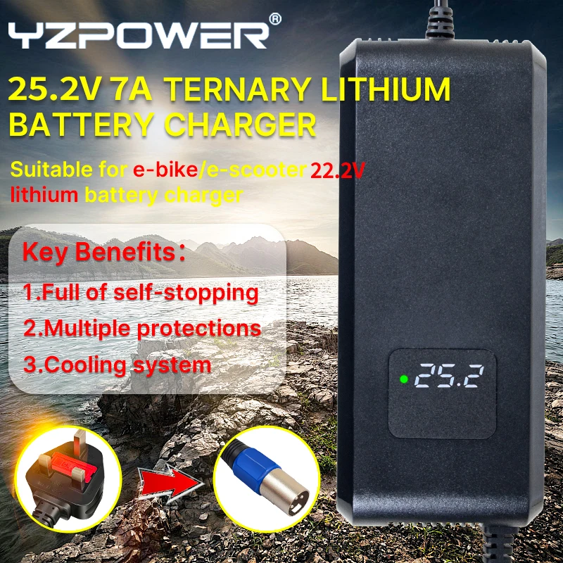 

YZPOWER 25,2 В 7А Быстрое зарядное устройство для литиевой батареи 5S 22,2 В литий-ионный аккумулятор | Зарядное устройство для электроинструмента с дисплеем высокой четкости