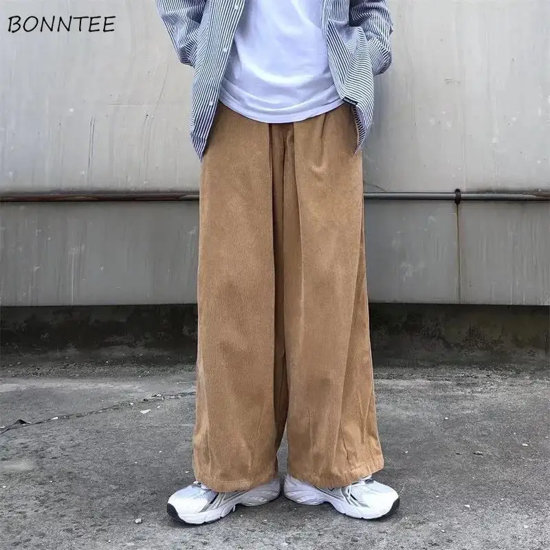 

Вельветовые брюки мужские однотонные винтажные прямые широкие брюки для подростков в стиле карго японский красивый Harajuku универсальные шикарные повседневные брюки