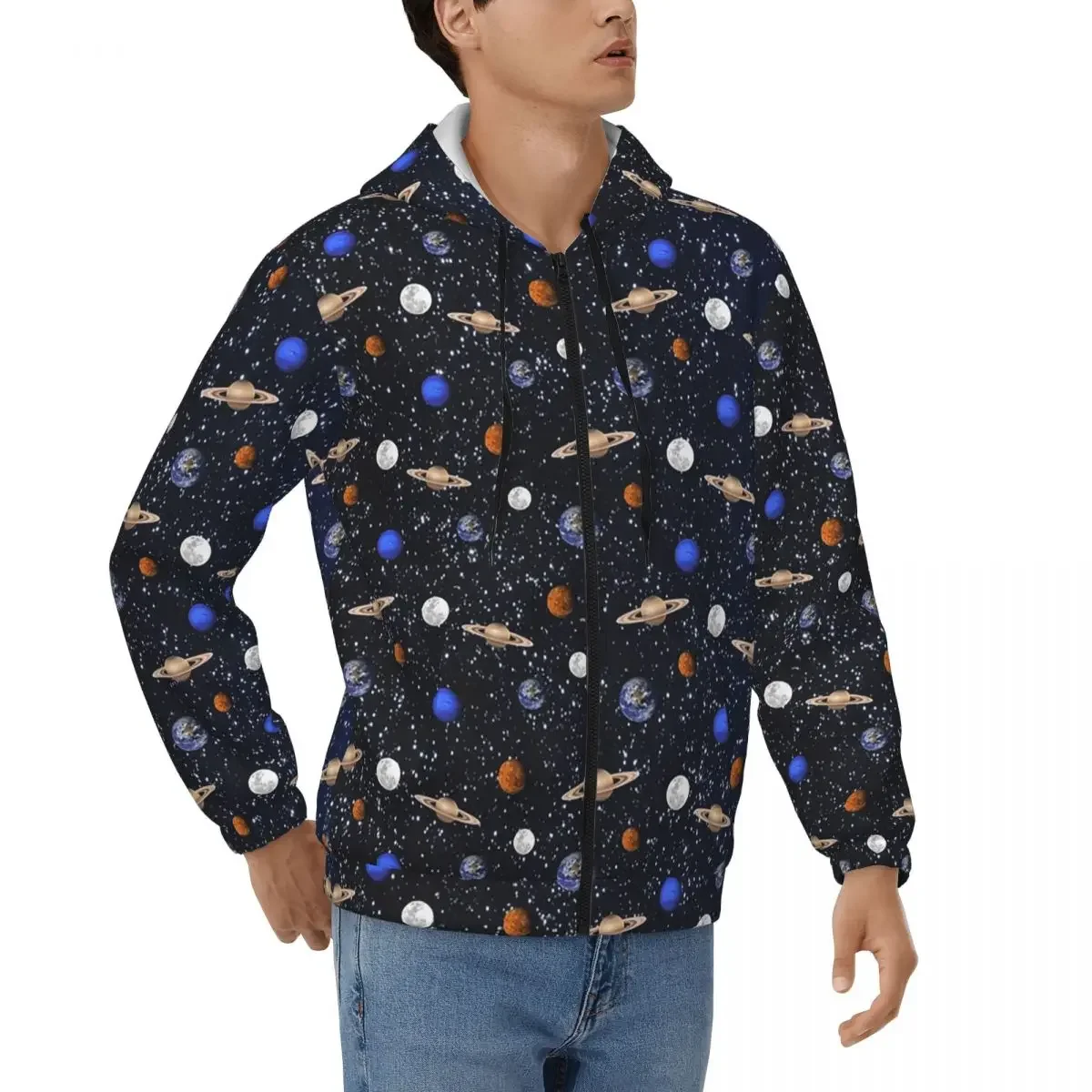 Solar System Space Planets Universe Zipper Hoodie Hip Hop Pullover Autumn Winter Men's Women's Sweatshirts Long Sleeve Tops