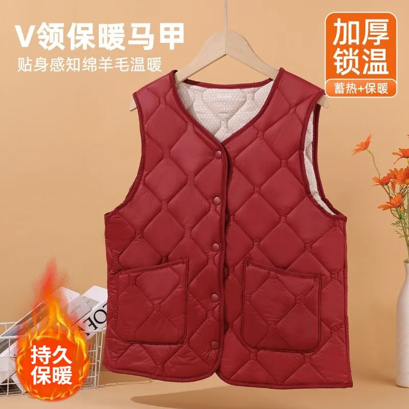 Women Autumn Winter Quilted Cotton Vest Portable Casual Ultralight Waistcoat Warm Down Cotton V-neck Loose Padded Jacket Vest