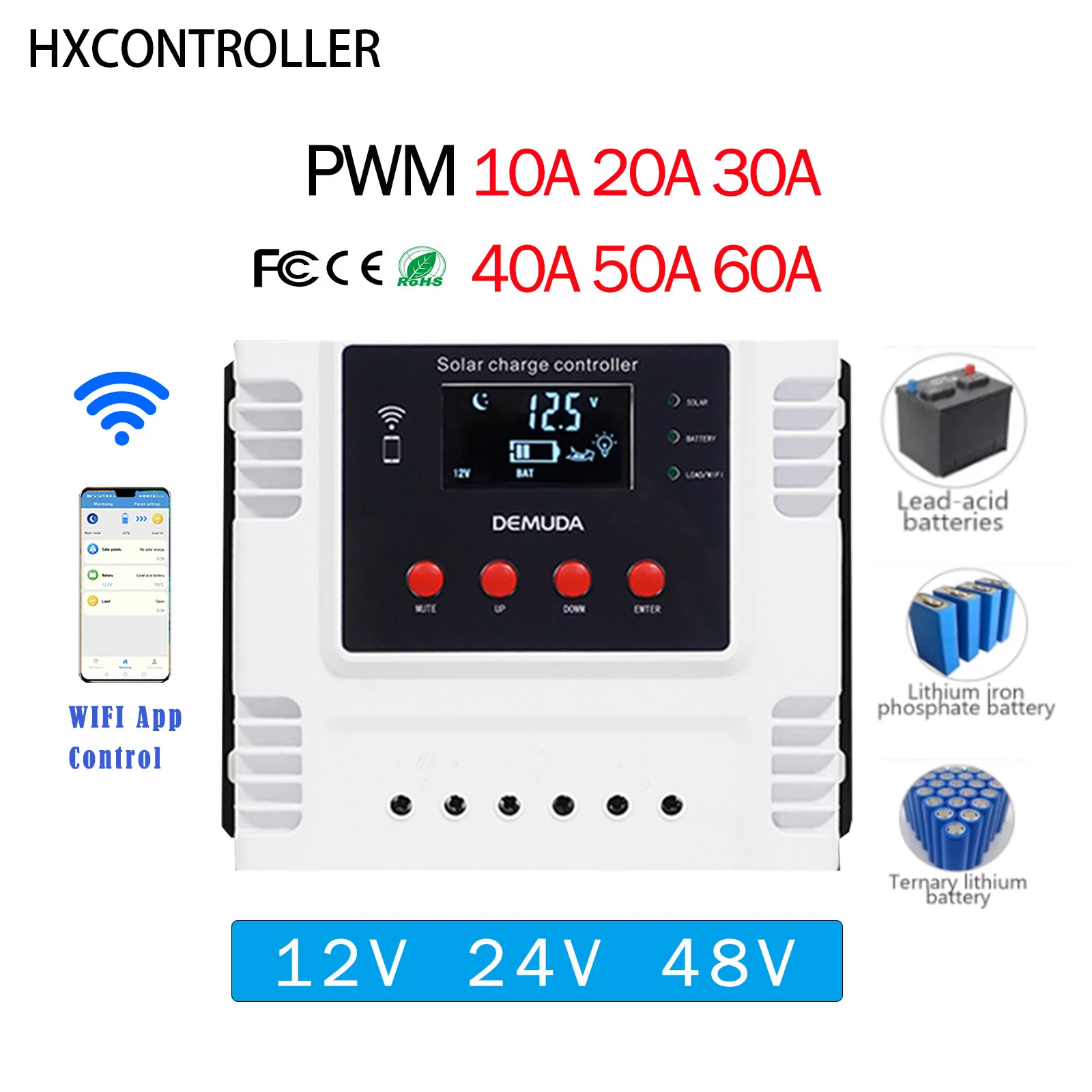 WIFI 12V 24V 48V PWM Solar Panel Charge Controller 20A 40A 60A Solar Charge Controller 100VDC For Solar Battery System Lifepo4