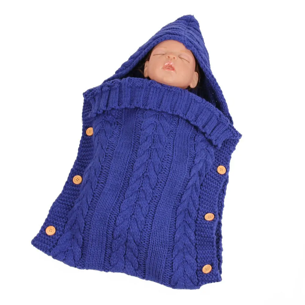 Spring Autumn Warm Newborn Baby Swaddle Wrap Knitted Crochet Wrap Blanket Toddler Fleece Thicken Hooded Stroller