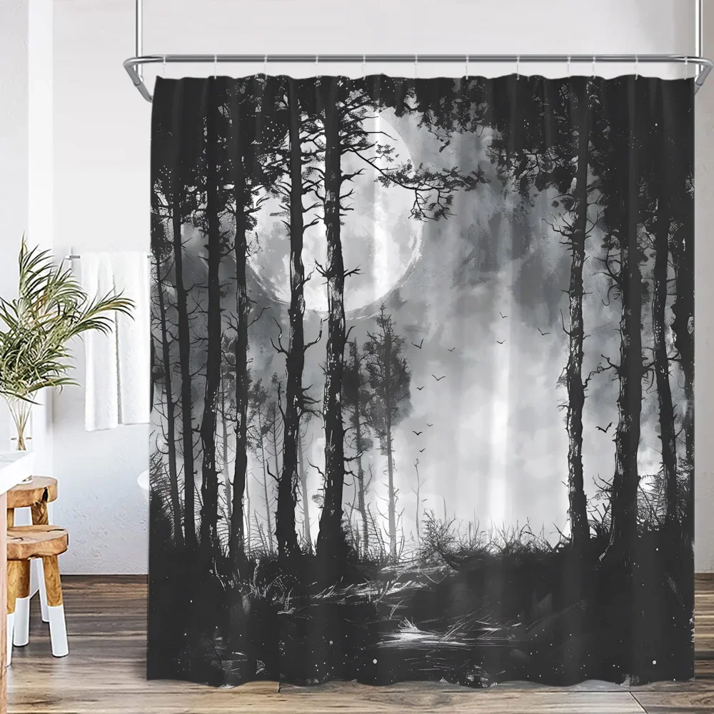 Skull Shower Curtain Happy Halloween Scary Skeleton Flower Ghost Day of the Death Bathroom Decor Halloween Party Bath Curtain