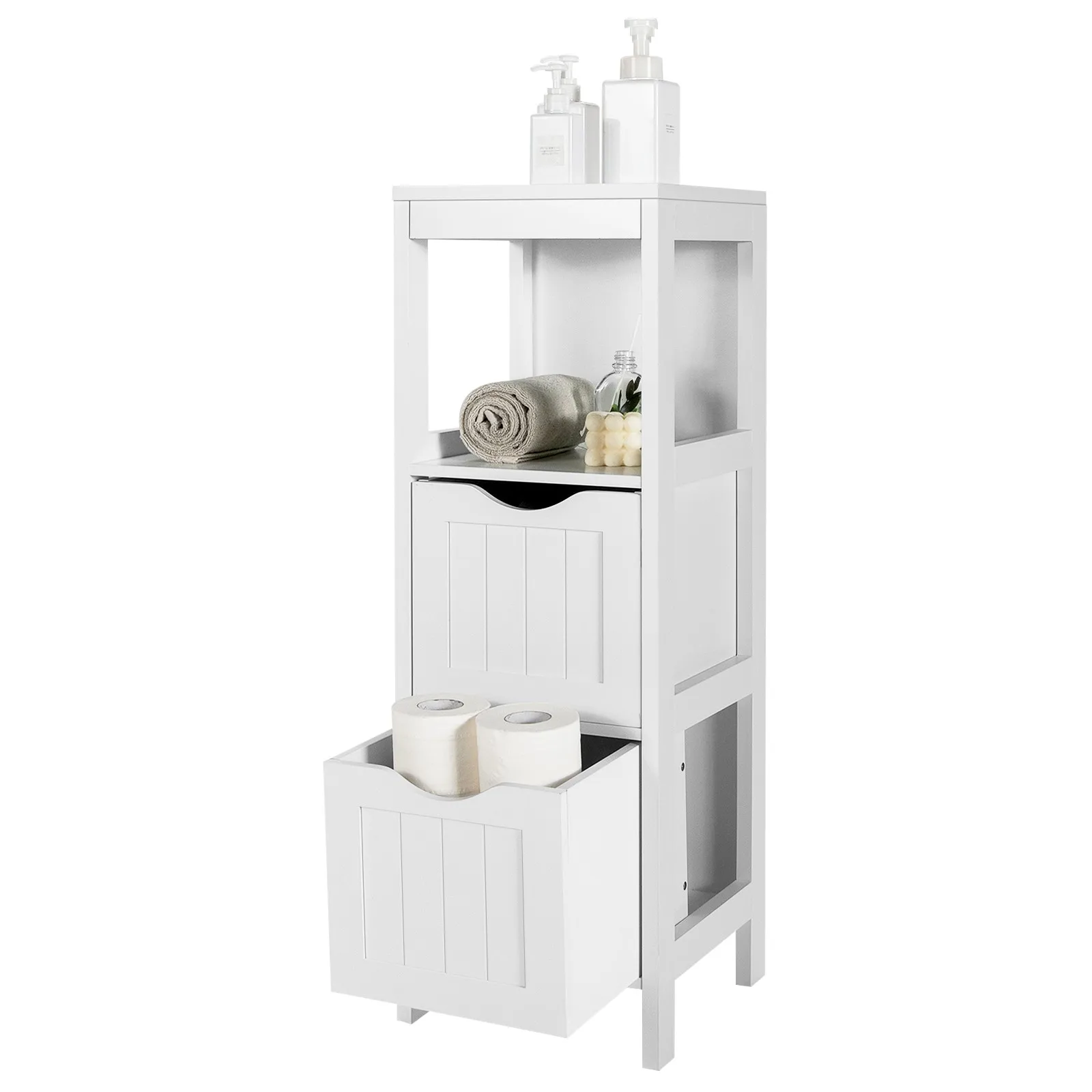 Freestanding Side Storage Organizer Bathroom Floor Cabinet w/2 Removable Drawers