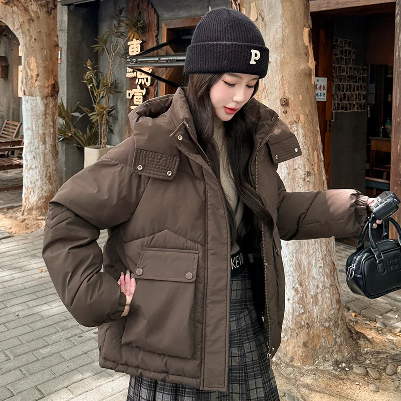 2025 جديد القطن وسادة مبطنة المرأة شتاء دافئ القطن معطف مبطّن سترات قصيرة مقنعين ملابس خارجية السيدات بلايز معطف الإناث #3