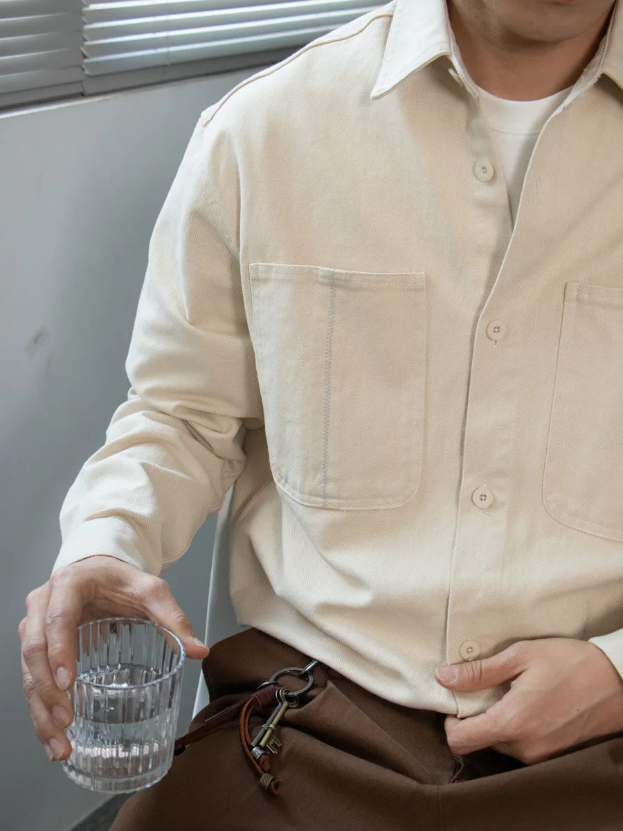 

Casual Loose Long Sve Men's irt Embroidered Double ket Design Autumn 2025 Trendy Workwear Cotton Blend Ciwalk