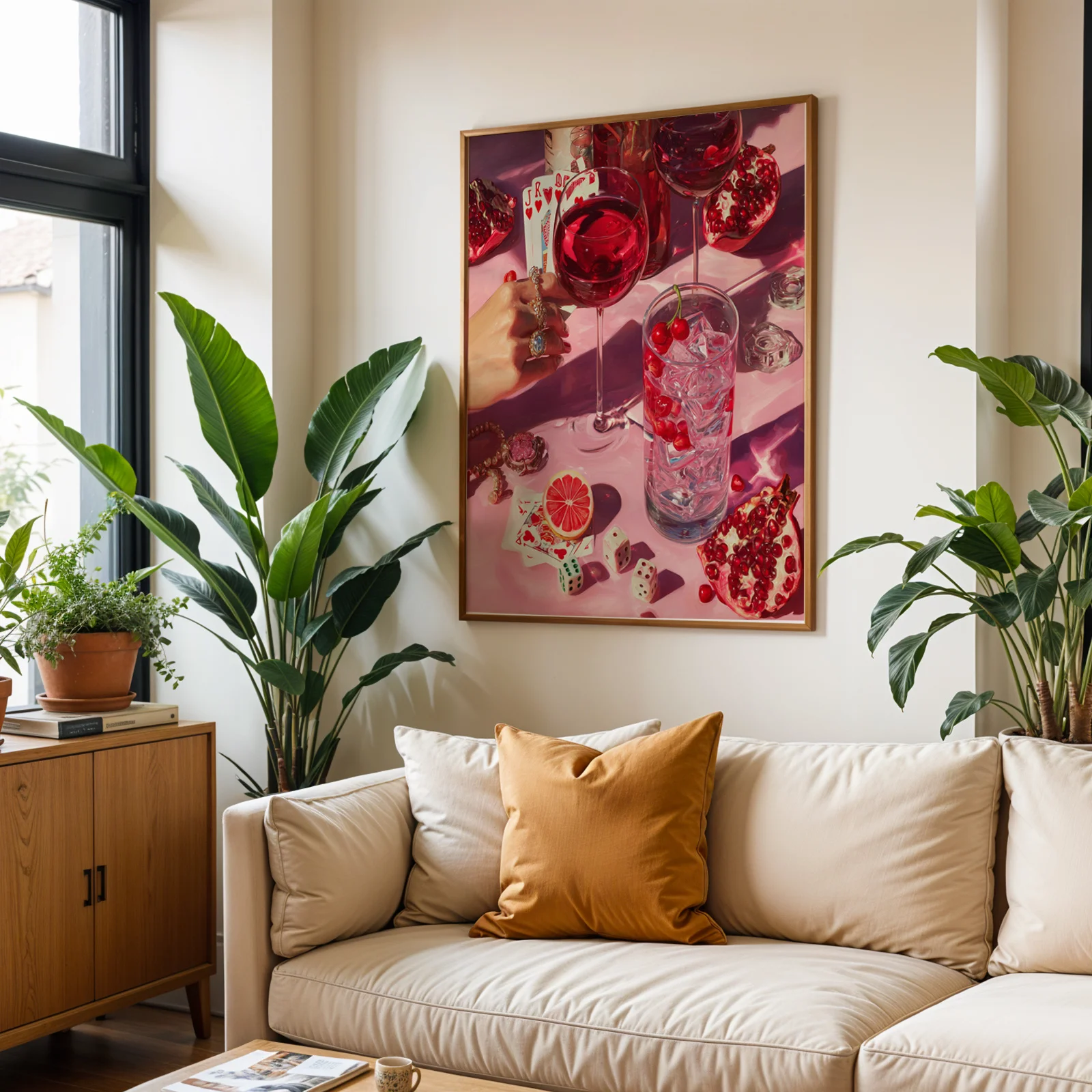 2D Flat Wall Decoration, Retro Posters, Whisky Pink Goji Berries, Poker Canvas Painting, Aesthetic Design for The Living Room