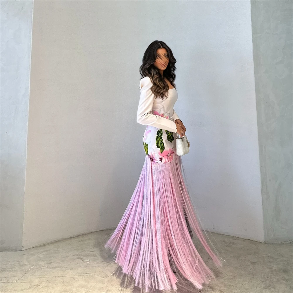 

Customized Charming Jersey Evening Dresses Exquisite Square Collar Long Sleeves Homecoming Dress Fashion Special Occasion Gowns