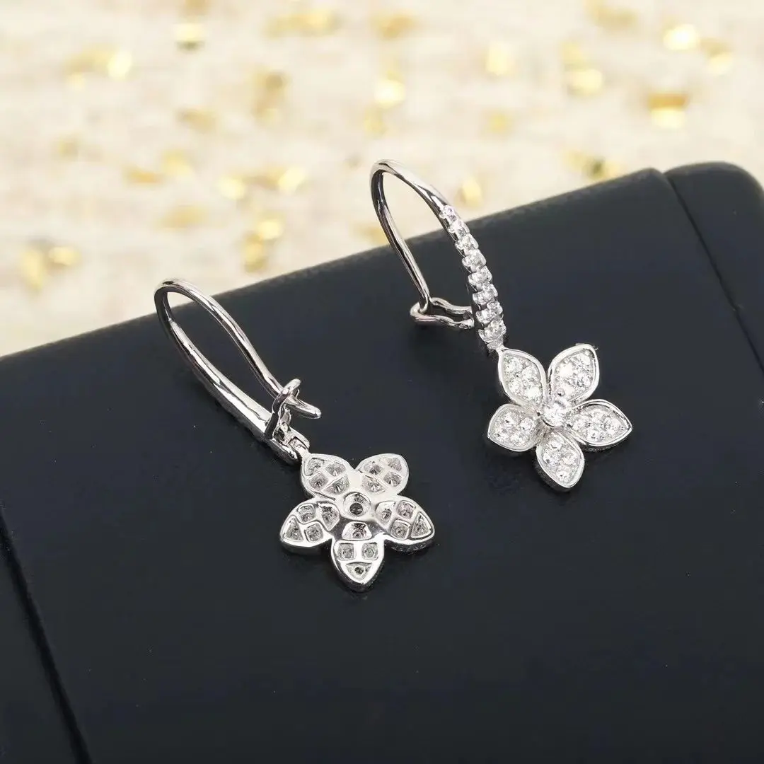 

Classic Quality Sliver Hot Sale New 2023 European Famous Brand Luxury Jewelry Earrings For Women Cherry Blossoms Flowers Eardrop