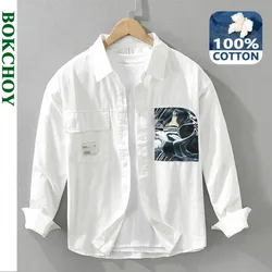 2024 Autumn New Patchwork printed 100% Cotton Shirts for Men Clothing Casual Loose Long Sleeve Men Shirts CM7311