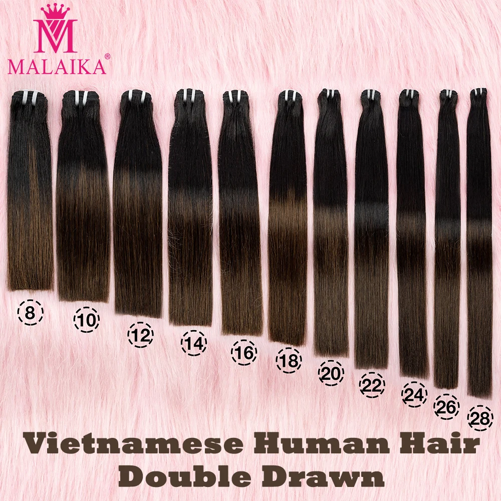 Malaika 1BT4 Ombre Double Drawn Raw Vietnamese Human Hair Bundles Silky Bone Straight Sew-in Human Hair Weaving for Black Women