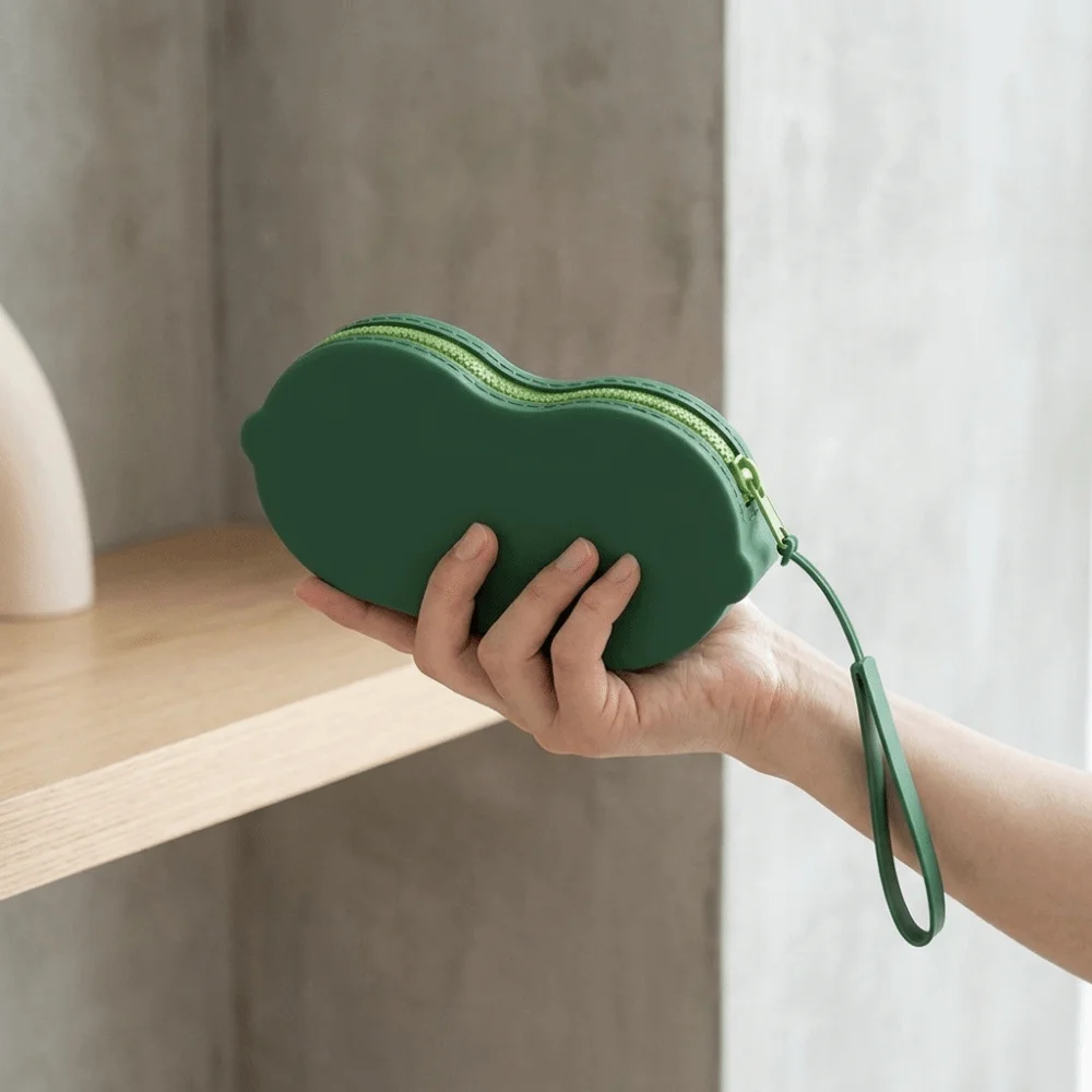 Solid Color Silicone Glasses Bag Zipper Closure Shockproof Shell Cosmetic Pouch with Lanyard Scratch Resistant Eyewear Organizer